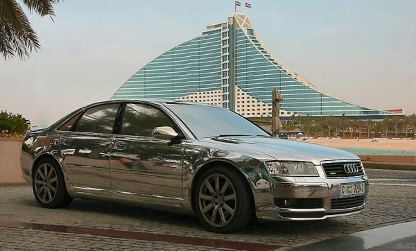 Car body painted with mirror paint