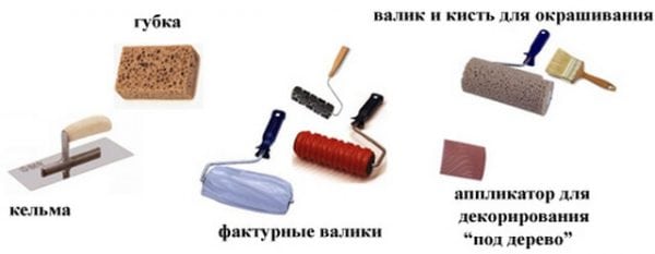 Different types of tools for applying textured facade paints