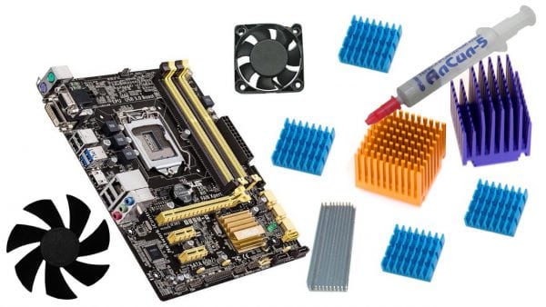 Installing radiators on microcircuits using hot melt adhesive