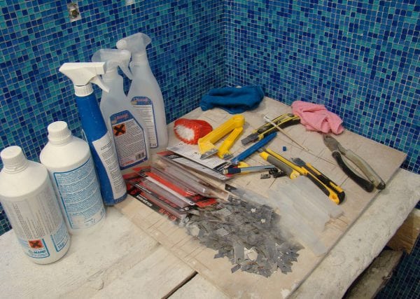 Tools and materials for gluing mosaics