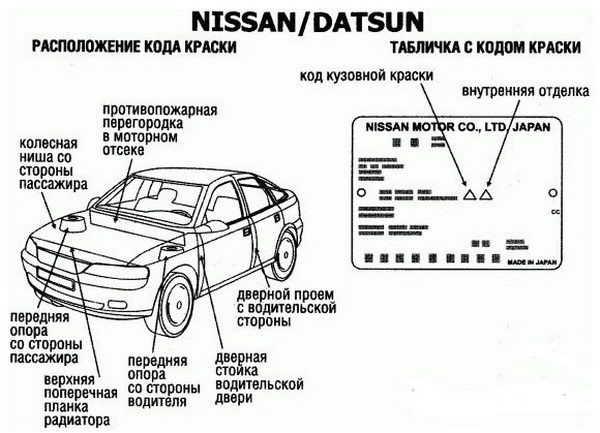 Location of the paint code label in Nissan cars