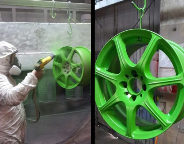 Powder coating of car wheels