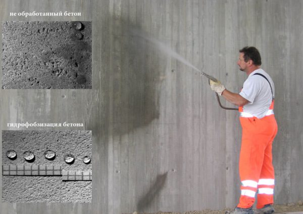 Water repellent concrete wall