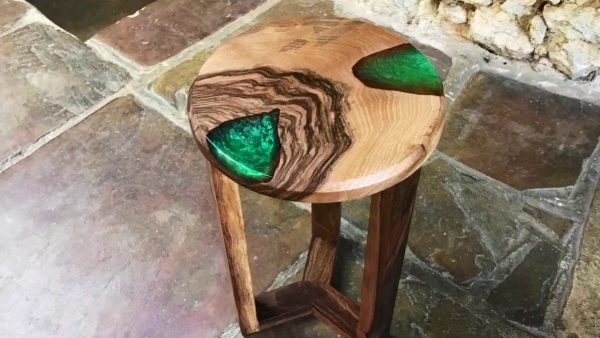 Original wood stool with epoxy fill