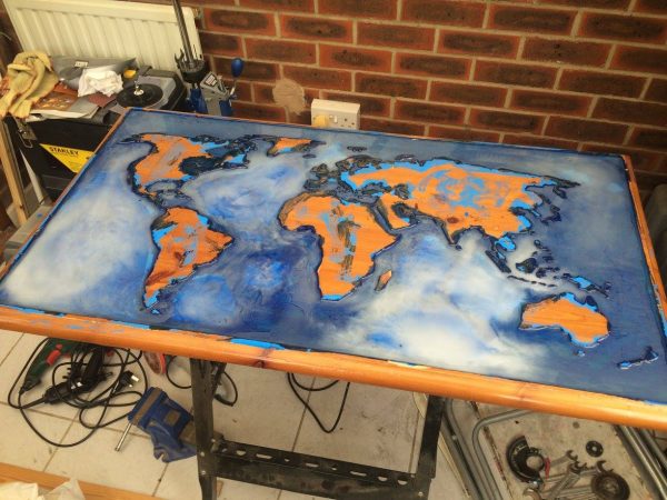 Glowing table World map