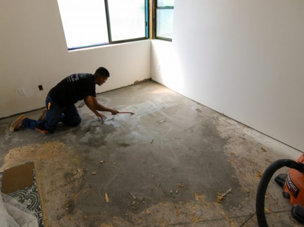 Floor preparation for laying tiles