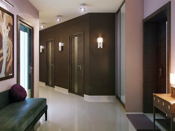 Corridor design with brown walls.