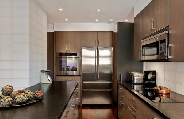 Kitchen in light brown tones.