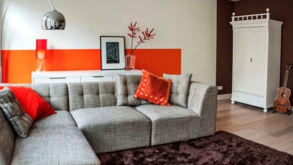 Gray interior with orange accents