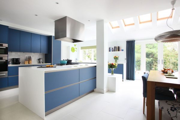 White and blue kitchen