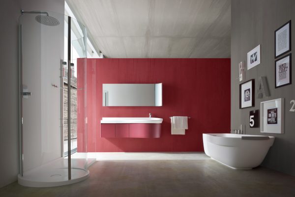 Red bathroom in modern style