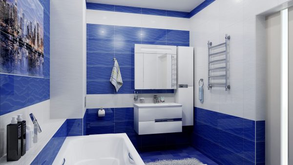 Blue tile in the bathroom