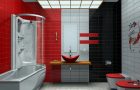 Red, black and white in the bathroom