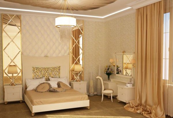 Gold colored bedroom interior