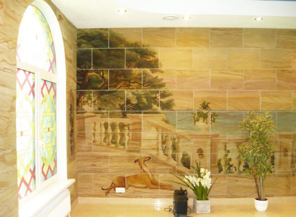 Flexible stone panel in the apartment