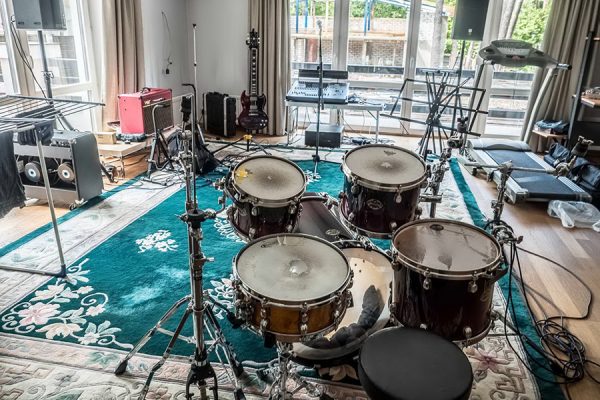 Drum set in the singer's personal studio