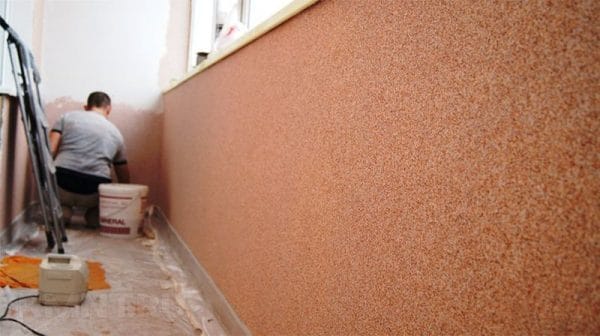 Stucco with stone chips indoors