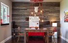 Wooden wall in the interior of the kitchen