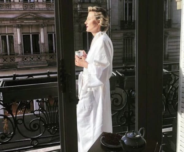 Renata Litvinova on the balcony of her apartment in France