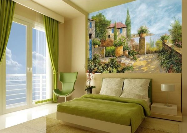 Wall mural murals in bedroom interior