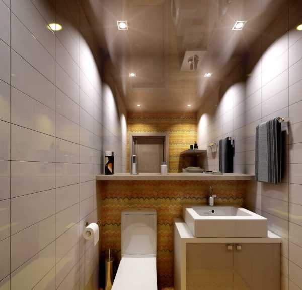 Built-in spotlights in a compact bathroom