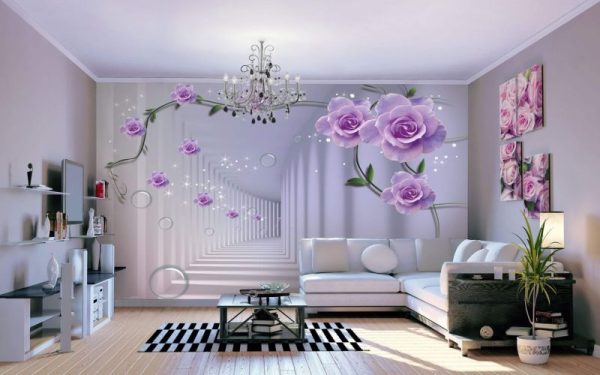 Wall mural in the interior of a large room