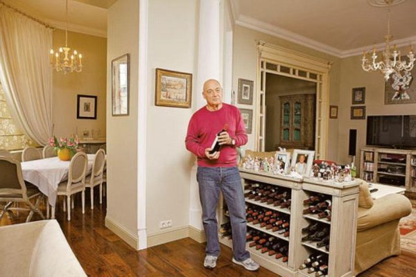 Posner apartment interior, wine collection