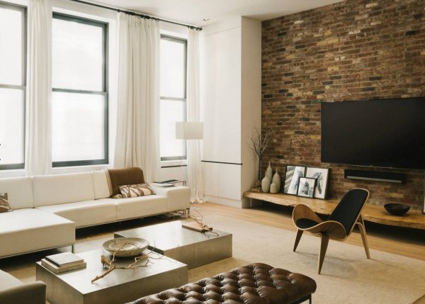 Brick wall in the living room interior