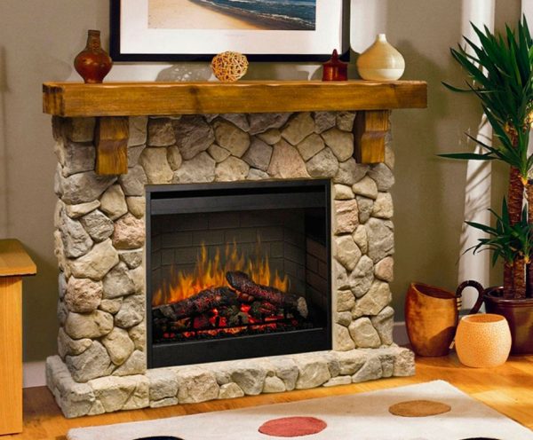 Fireplace trim with decorative stone