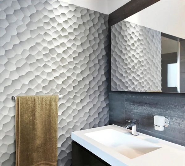 Three-dimensional panels in the interior of the bathroom