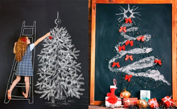 Drawing of a Christmas tree on the wall