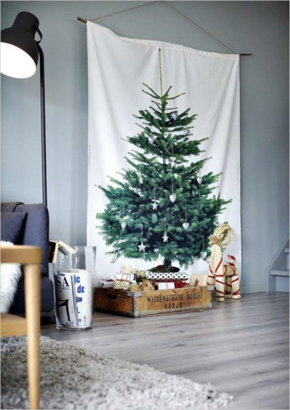 Poster Christmas tree in Scandinavian style Christmas tree on the wall photo Christmas tree in office Christmas tree on fabric