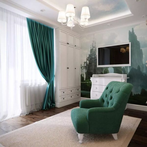 White and emerald color in the interior