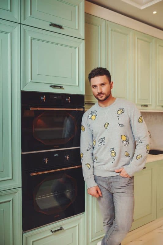 Kitchen in Lazarev's country house in mint color