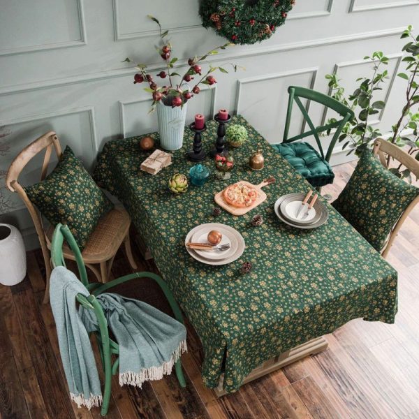 Served table with a beautiful New Year's tablecloth