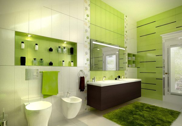 The use of green tones in the design of the bathroom