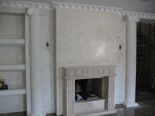 Marble stucco fireplace