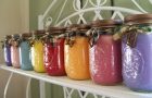 Colored glass jars decorated