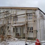 Stucco facade in winter